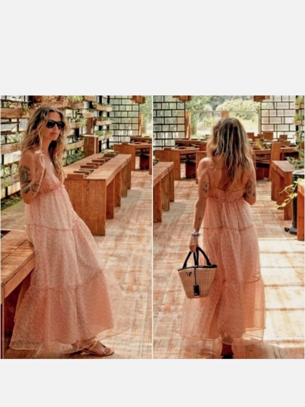 Zara Long ORGANZA FLORAL DRESS RUFFLED STRAP FLOWY BLOGGER FAVORITE SIZE S NWT - Picture 8 of 10